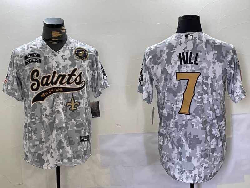 Men New Orleans Saints #7 Hill Nike Arctic Camo 2024 Salute to Service Limited NFL Jersey style 1